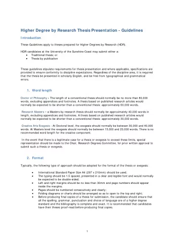 Higher Degree by Research Thesis Presentation - Guidelines  I ntroduction  These Guidelines apply