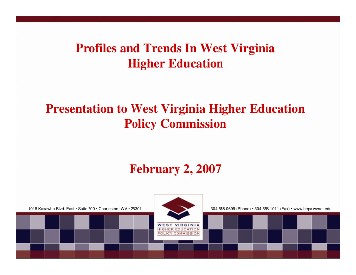 profiles and trends in west virginia higher education