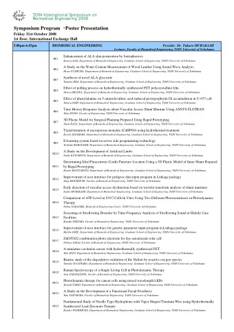 Symposium Program   Poster Presentation  Friday 31st October 2008  1st floor, International