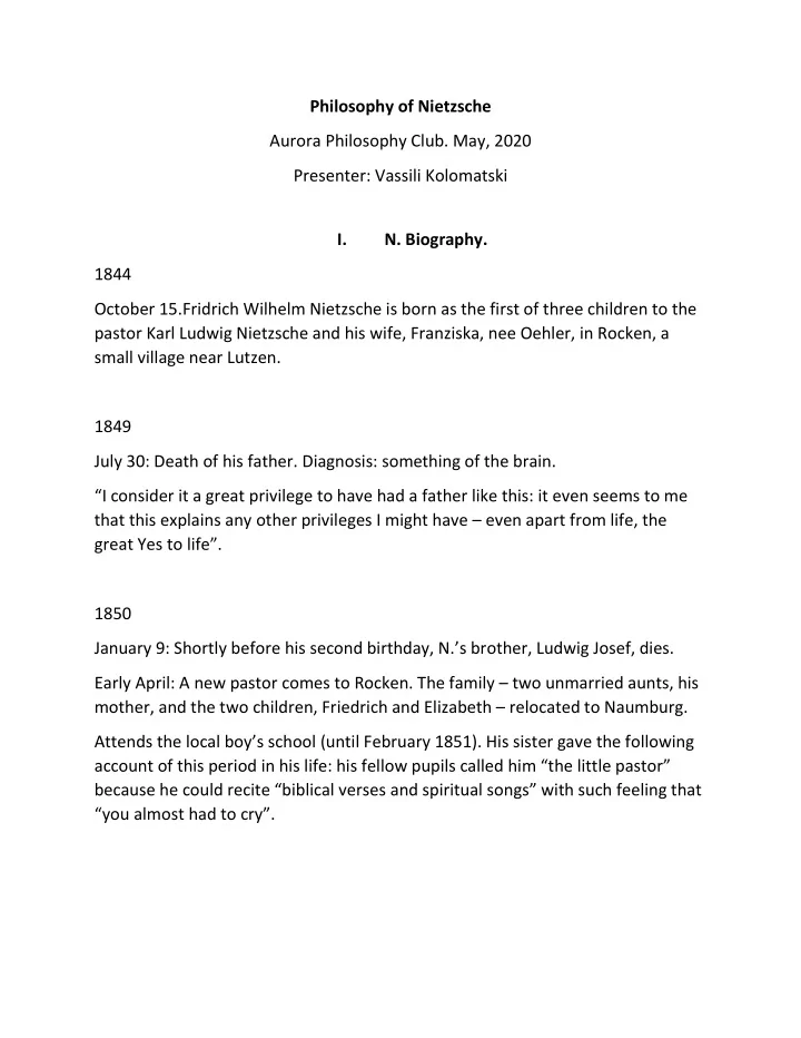 philosophy of nietzsche aurora philosophy club may 2020