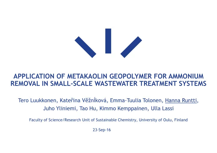 application of metakaolin geopolymer for ammonium removal