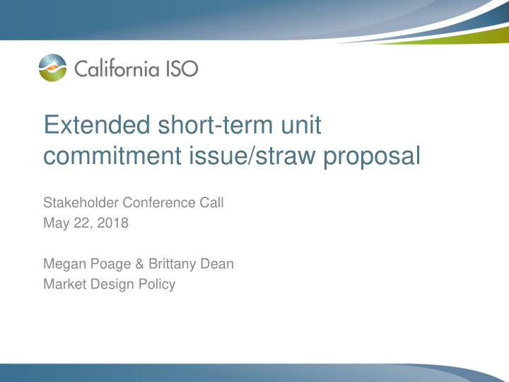 extended short term unit commitment issue straw proposal