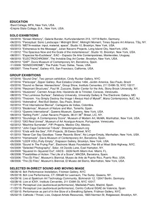 SELECTED IN-DIRECT SOUND AND MOVING IMAGE  08/26/16: 8ch Performance Installation, Fridman