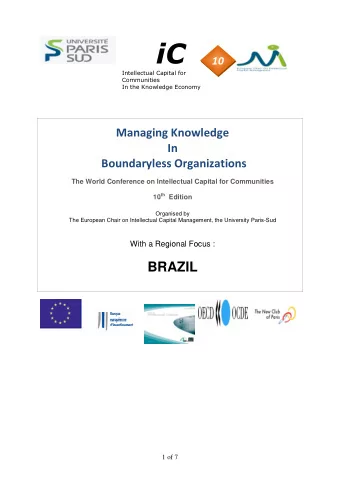 iC 10  Intellectual Capital for  Communities In the Knowledge Economy  Managing Knowledge  In