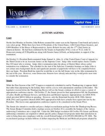 Capitol View  V O L U M E  3 ,  N U M B E R  5  N O V E M B E R  2 0 0 5  AUTUMN AGENDA  Court  On