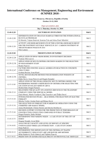 International Conference on Management, Engineering and Environment -ICMNEE 2018 -  SCC Obrenovac,