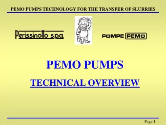 PEMO PUMPS  TECHNICAL OVERVIEW  Page 1  PEMO PUMPS TECHNOLOGY FOR THE TRANSFER OF SLURRIES  WHO IS