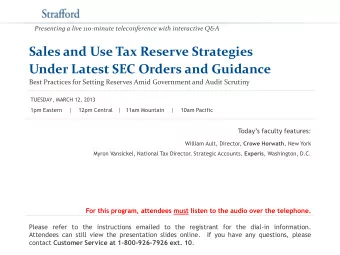 Under Latest SEC Orders and Guidance  Best Practices for Setting Reserves Amid Government and Audit