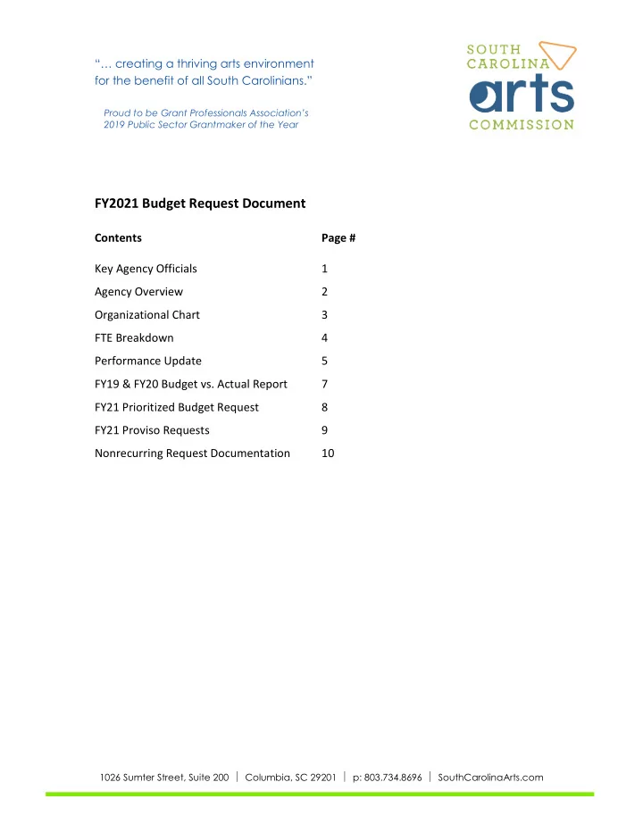 fy2021 budget request document