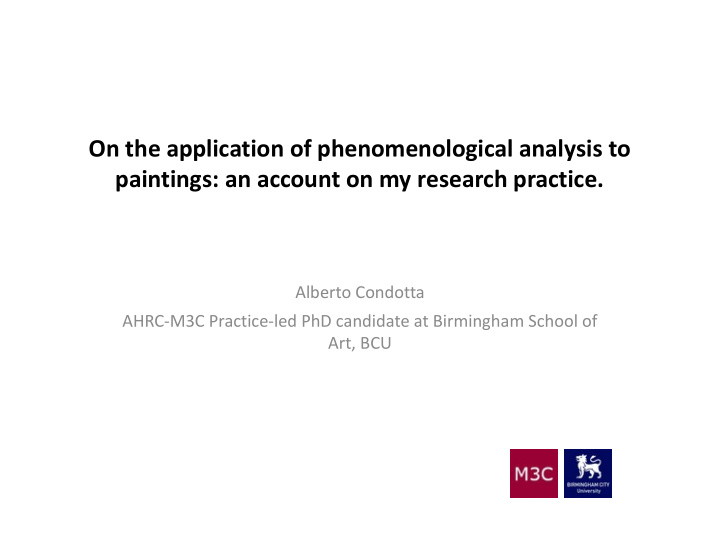 on the application of phenomenological analysis to