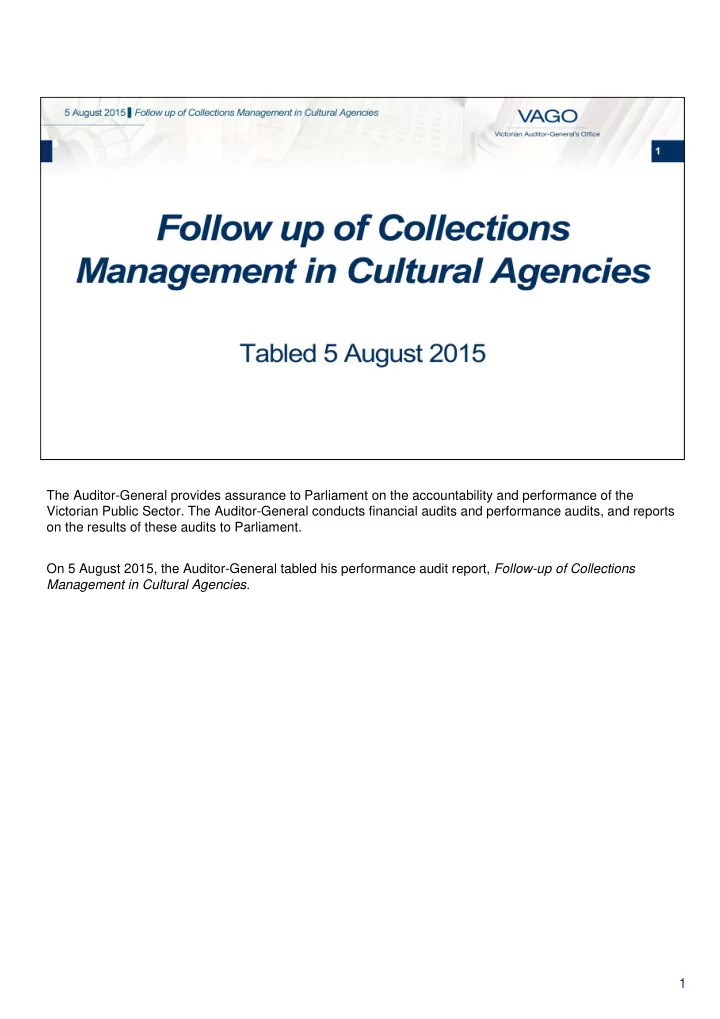 the auditor general provides assurance to parliament on