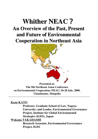 Whither NEAC  An Overview of the Past, Present  An Overview of the Past, Present  and Future of