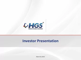 Investor Presentation  March 20, 2015  Disclaimer  Certain statements in this presentation