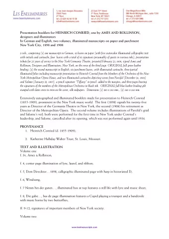 Presentation booklets for HEINRICH CONRIED, one by AMES AND ROLLINSON,  designers and illuminators