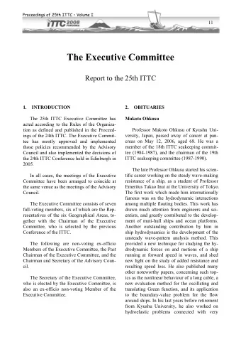 The Executive Committee  Report to the 25th ITTC 1. INTRODUCTION 2. OBITUARIES  The 25th ITTC