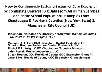 Chautauqua &amp; Rockland Counties (New York State) &amp;  Manchester City Council (UK)  Workshop