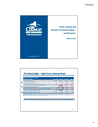 Public Schools and  the 2017-18 State Budget   and Beyond  March 2017  www.nyscoss.org  1