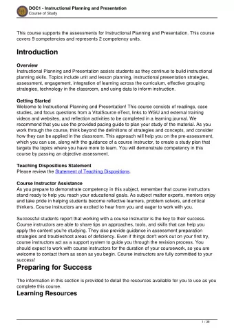 Introduction  Overview  Instructional Planning and Presentation assists students as they continue