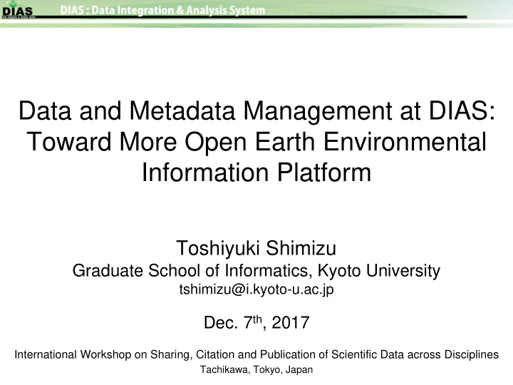 data and metadata management at dias