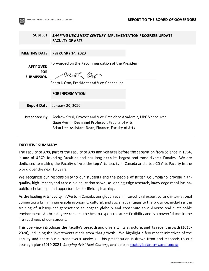 report to the board of governors subject shaping ubc s