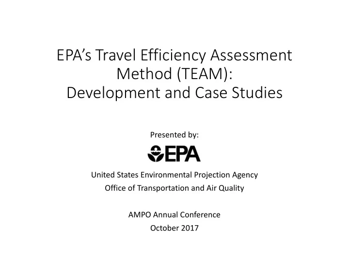 epa s travel efficiency assessment