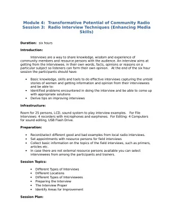 Module 4:  Transformative Potential of Community Radio  Session 3:  Radio Interview Techniques