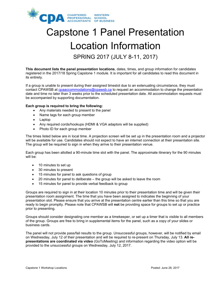 capstone 1 panel presentation location information