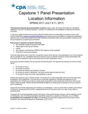 Capstone 1 Panel Presentation  Location Information  SPRING 2017 (JULY 8-11, 2017) This document