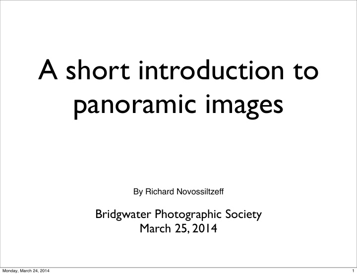 a short introduction to panoramic images