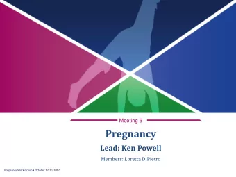 Pregnancy  Lead: Ken Powell  Members: Loretta DiPietro Pregnancy Work Group  October 17 -20,