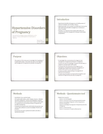 Hypertensive Disorders  Optimizing health care to prevent and effectively treat women with