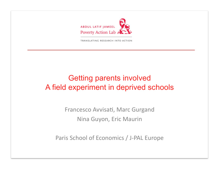 getting parents involved a field experiment in deprived