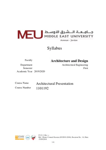 Syllabus  Faculty  Architecture and Design  Department  Architectural Engineering  Semester  First