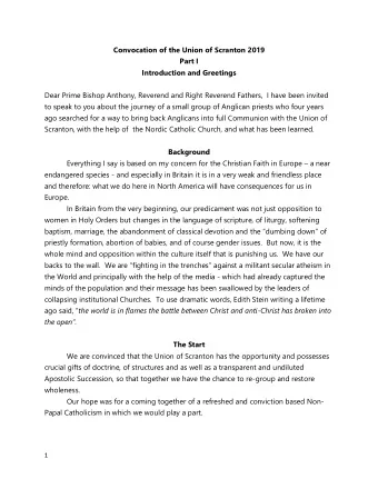 Convocation of the Union of Scranton 2019  Part I  Introduction and Greetings  Dear Prime Bishop