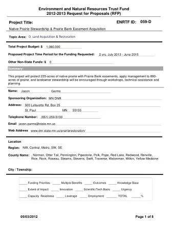 Environment and Natural Resources Trust Fund  2012-2013 Request for Proposals (RFP)  059-D  ENRTF