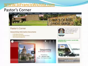 WWW.StFrancisWichita.com  Pastors Corner  Toronto, Canada  October 19, 2019  A Stewardship