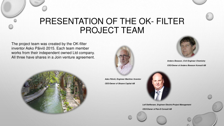 presentation of the ok filter project team