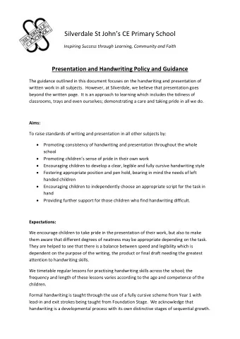 Silverdale St Johns CE Primary School  Inspiring Success through Learning, Community and Faith