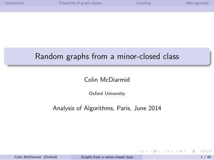 random graphs from a minor closed class