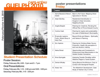 GUELPH 2010  Friday  name  title  February/Fvrier 4-6, 2010  1  Sama Bassidj &amp; Marcel  Back