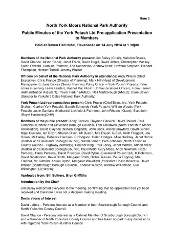 North York Moors National Park Authority  Public Minutes of the York Potash Ltd Pre-application