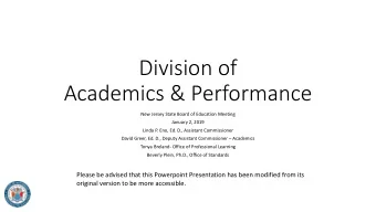 Division of  Academics &amp; Performance  New Jersey State Board of Education Meeting  January 2,