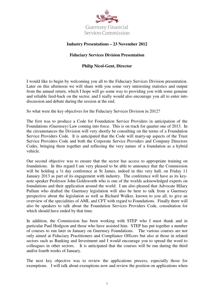 industry presentations 23 november 2012 fiduciary