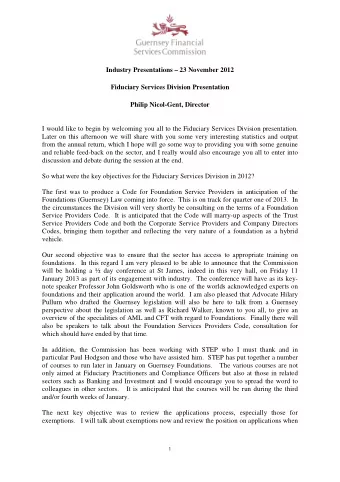 Industry Presentations  23 November 2012  Fiduciary Services Division Presentation  Philip