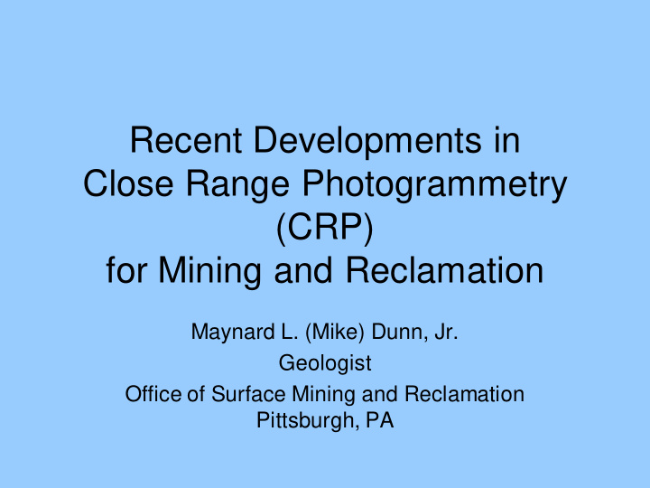 recent developments in close range photogrammetry crp for