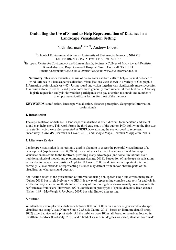 evaluating the use of sound to help representation of