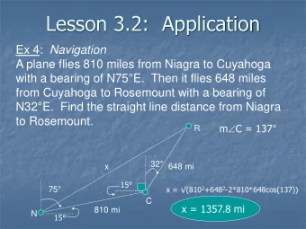 Lesson 3.2:  Application Ex 4: Navigation  A plane flies 810 miles from Niagra to Cuyahoga with a