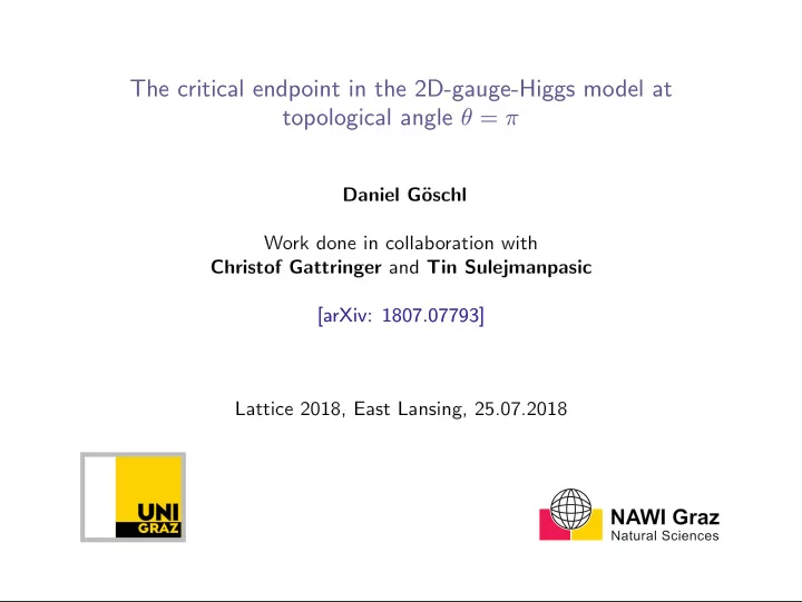 the critical endpoint in the 2d gauge higgs model at
