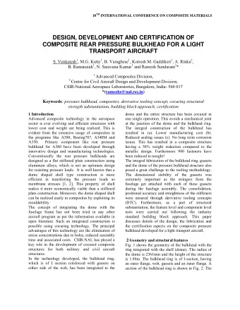 DESIGN, DEVELOPMENT AND CERTIFICATION OF  COMPOSITE REAR PRESSURE BULKHEAD FOR A LIGHT  TRANSPORT