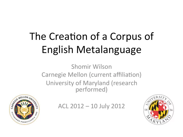 the crea on of a corpus of english metalanguage